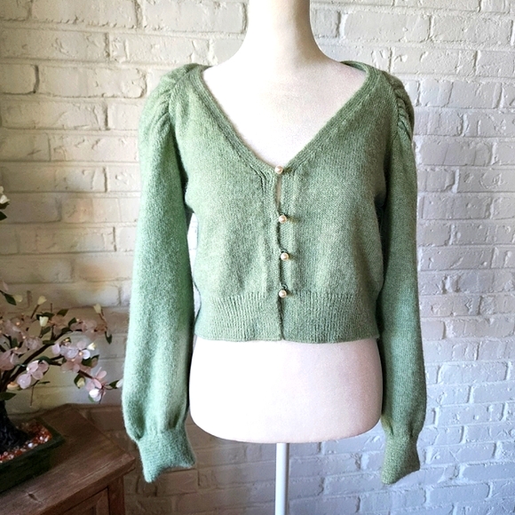 Mango Sweaters - SOLD Mango Pearl NWOT Button Knit Cardigan | S | Puff/Peasant Sleeve